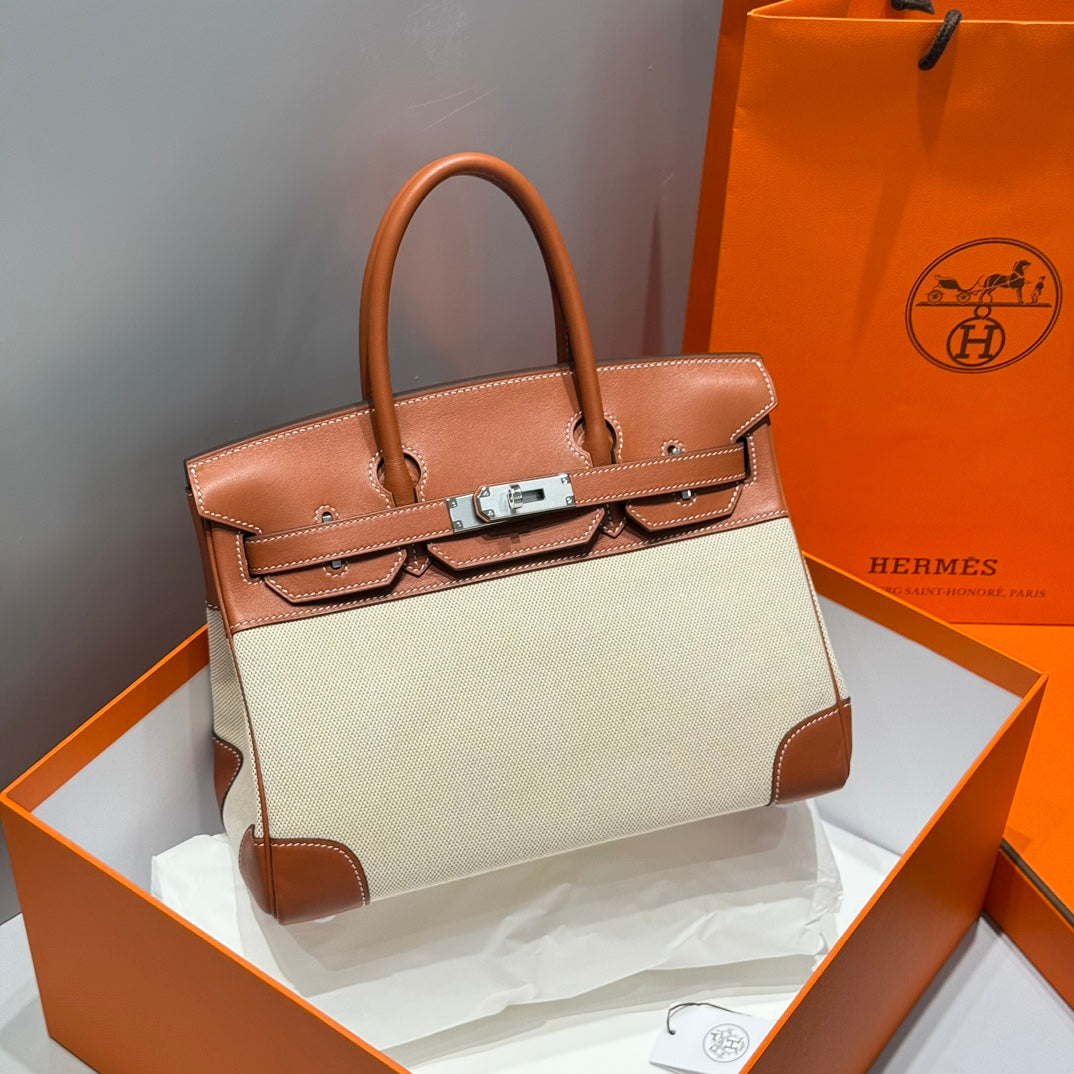 img_b17e98d7_20250412_i1744448718_5461_7_jpg HM BIRKIN 30CM IN VEAU BARENIA SWIFT CALFSKIN ERCU TOILE CANVAS - Image 1