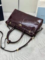 PRADA 25S BONNIE LARGE HANDBAG 38 IN BURGUNDY GLOSSY CALFSKIN GOLD HARDWARE - Image 15