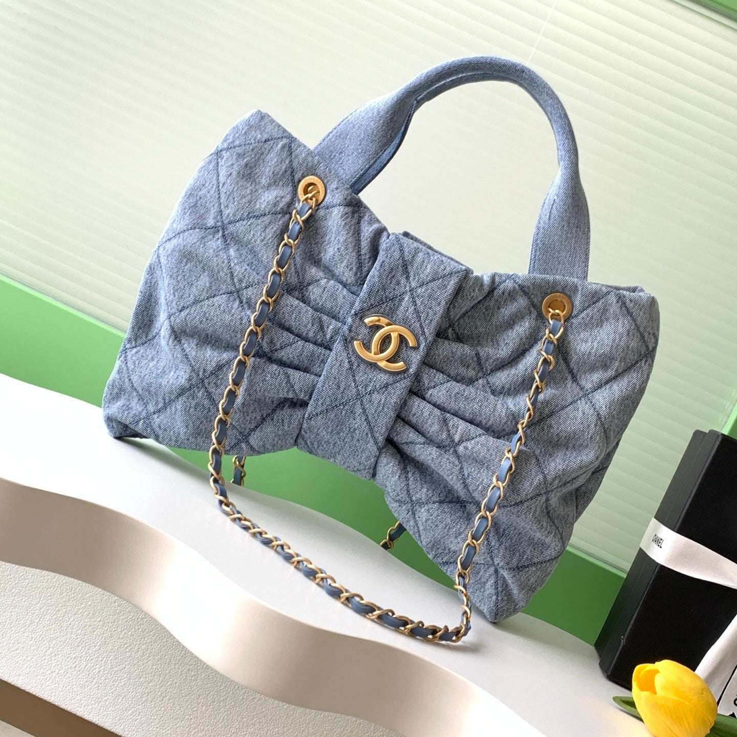 img_ecb71349_20251019_i1760850885115_1481_0_0_jpg CHANEL 25S MAXI BOW BAG 38 IN BLUE DENIM WITH GOLD HARDWARE - Image 1