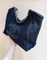 CHANEL 25S VINTEGA DENIM TOTE BAG 48 IN BLUE DENIM SILVER HARDWARE - Image 4