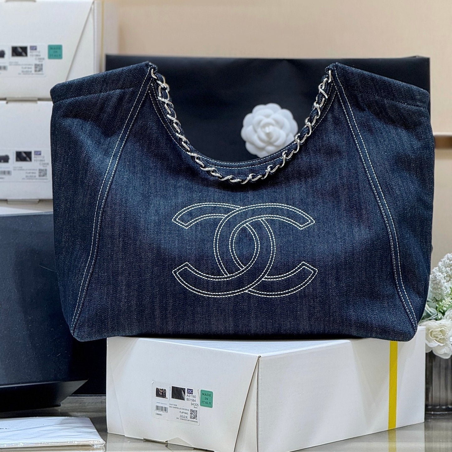img_f3c7fd90_20250519_i1747666835748_5154_0_1_jpg CHANEL 25S VINTEGA DENIM TOTE BAG 48 IN BLUE DENIM SILVER HARDWARE - Image 1