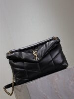 YSL 25S LOULOU PUFFER GM 35 IN BLACK CALFSKIN GOLD HARDWRE - Image 7