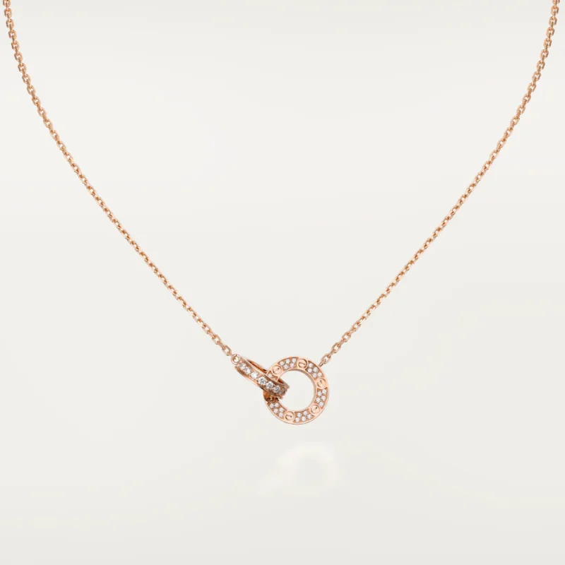LOVE 7.6MM NECKLACE ROSE GOLD AND SILVER FULL DIAMOND