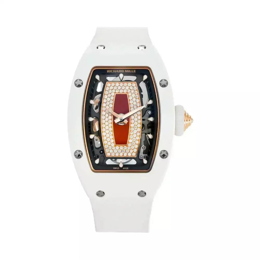 richard-mille-rm07-01-rg-atz-diamond-set-red-jasper-dial-31-40mm-white-ceramic-case-white-rubber-straps-ladies-watch-dubailuxurywatch Richard Mille Rg-atz Diamond Set Watch - Image 1