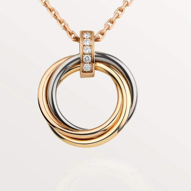 TRINITY NECKLACE SILVER GOLD PINK GOLD DIAMONDS