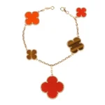 CLOVER BRACELET 5 MOTIFS CARNELIAN TIGER EYE